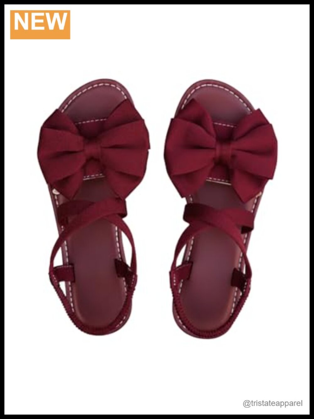 Dressy Bow Flat Sandals with Ankle Strap, Faux Leather and Rubber Sole, Open
